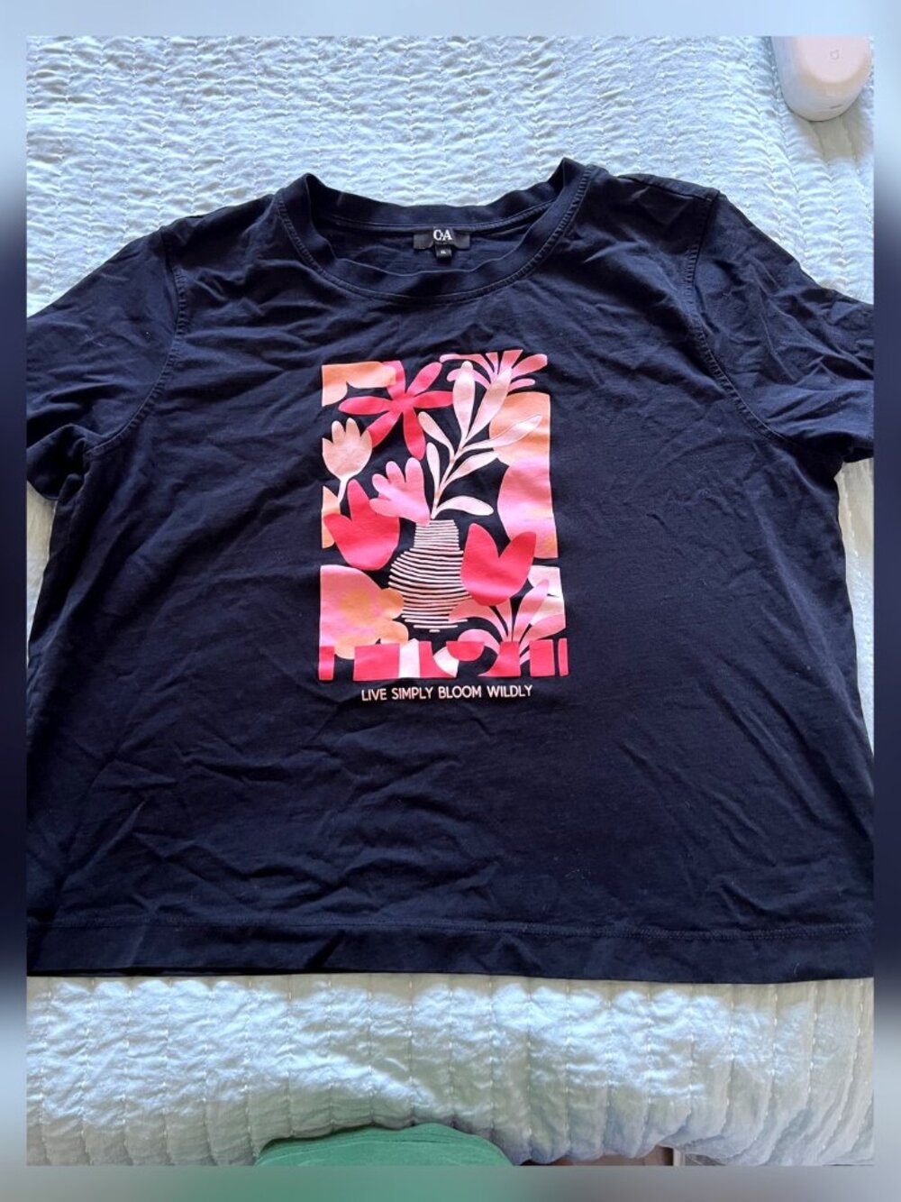 C&A Navy Pink Floral Print Cotton Tee XL